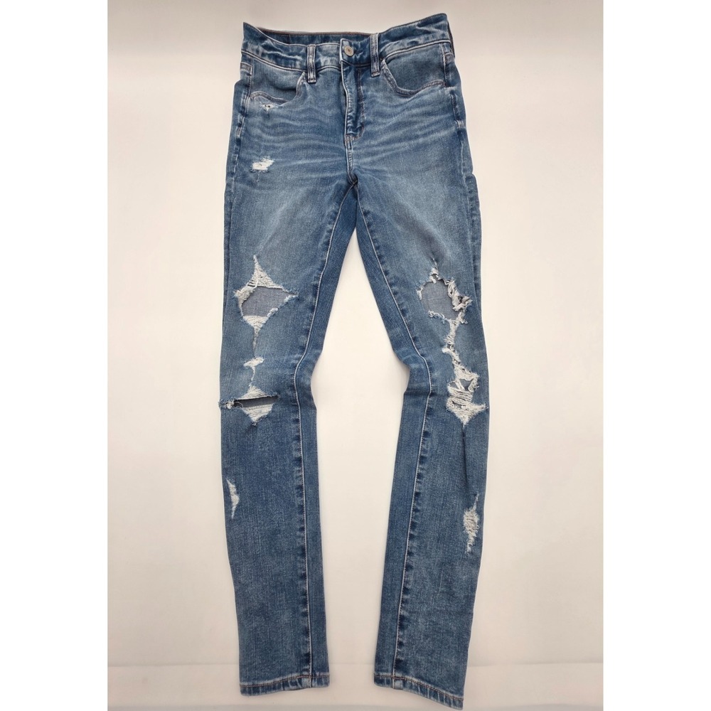 American Eagle Womens Denim Stretch Skinny Jeans Size 4 Distressed Medium Wash